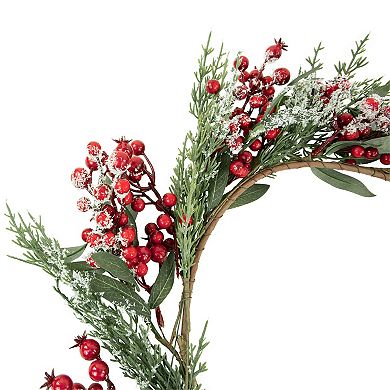 Frosted Red Berries with Leaves and Pine Artificial Christmas Wreath 18-inch Unlit
