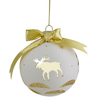 4" Gold and White Moose Christmas Ball Ornament
