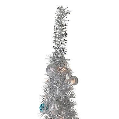 6' Pre-Lit Silver and Blue Pre-Decorated Pop-Up Artificial Christmas Tree