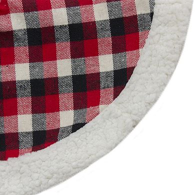 20-Inch Red Black and Ivory Plaid Mini Christmas Tree Skirt with Sherpa Trim