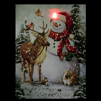 LED Lighted Snowman and Reindeer Christmas Canvas Wall Art 15.75" x 11.75"