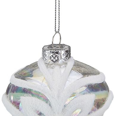 3.25" Clear Iridescent with White Frost Glass Onion Christmas Ornament