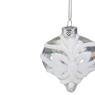 3.25" Clear Iridescent with White Frost Glass Onion Christmas Ornament