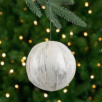 4.25" Glittered White Marbled Christmas Ball Ornament