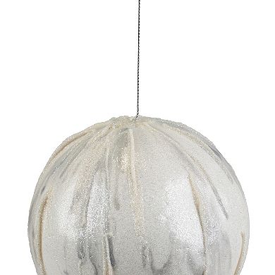 4.25" Glittered White Marbled Christmas Ball Ornament