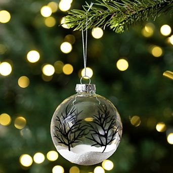 4 ct Clear and Frosted Winter Tree Glass Christmas Ball Ornaments 3.25" (80mm)