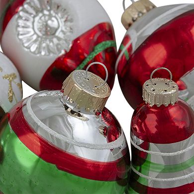 9ct Silver and Red Striped 2-Finish Glass Christmas Ornaments 3.25"
