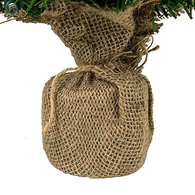 18" Pre-Lit Two-Tone Green Pine Artificial Christmas Tree in Burlap Clear LED Lights