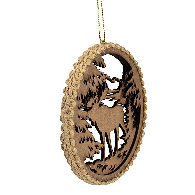 4.25 in Moose with Forest Trees Disk Christmas Ornament Brown