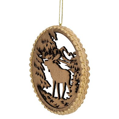 4.25 in Moose with Forest Trees Disk Christmas Ornament Brown