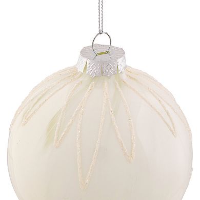 4" White Brushed Starburst Glass Ball Christmas Ornament