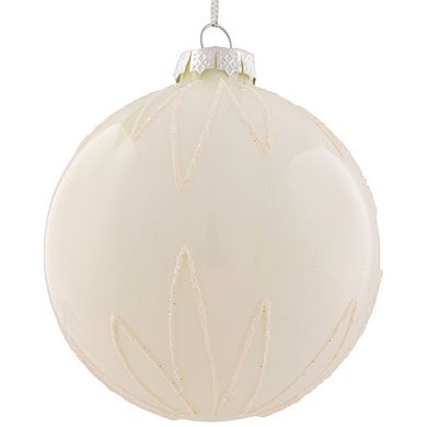 4" White Brushed Starburst Glass Ball Christmas Ornament