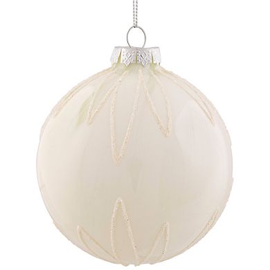 4" White Brushed Starburst Glass Ball Christmas Ornament