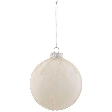 4" White Brushed Starburst Glass Ball Christmas Ornament