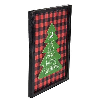 16" Red and Black Buffalo Plaid Christmas Tree Shadow Box Wall Plaque