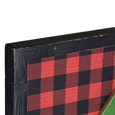16" Red and Black Buffalo Plaid Christmas Tree Shadow Box Wall Plaque