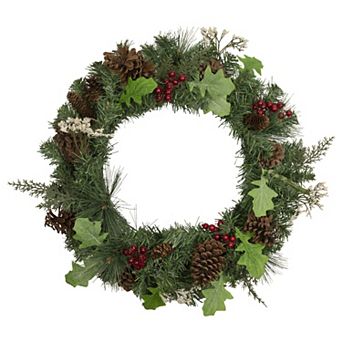 Decorated Natural Pine and Berry Artificial Christmas Wreath 24-Inch Unlit