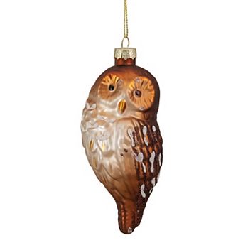 4.5" Brown and White Glass Owl Christmas Ornament