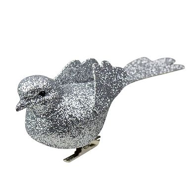 6” Silver Glittered Bird Clip-On Christmas Ornament