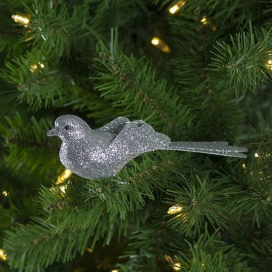 6” Silver Glittered Bird Clip-On Christmas Ornament