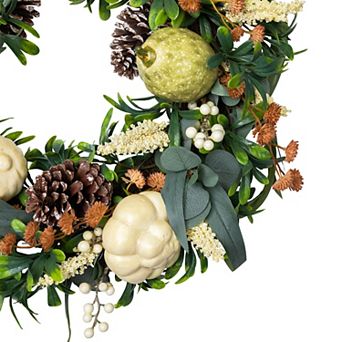 Gourds and Foliage Artificial Thanksgiving Wreath - 24-Inch Unlit
