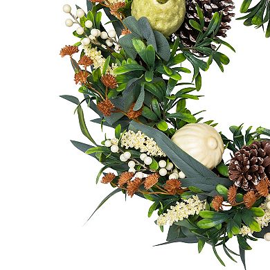 Gourds and Foliage Artificial Thanksgiving Wreath - 24-Inch Unlit