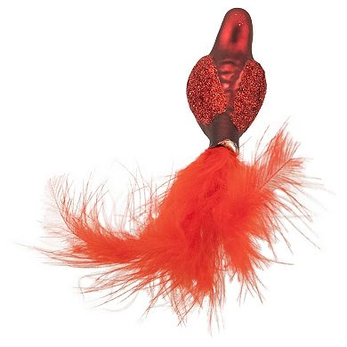 5.5" Red Bird with Feather Tail Glass Clip On Christmas Ornament