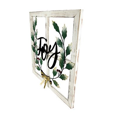 23.75" Joy Window Frame with Holly Christmas Wall Sign