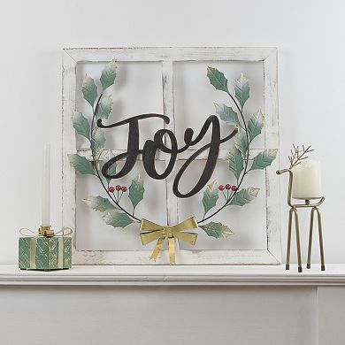 23.75" Joy Window Frame with Holly Christmas Wall Sign