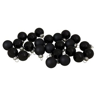 24 ct Shiny and Matte Black Glass Ball Christmas Ornaments 1" (25mm)