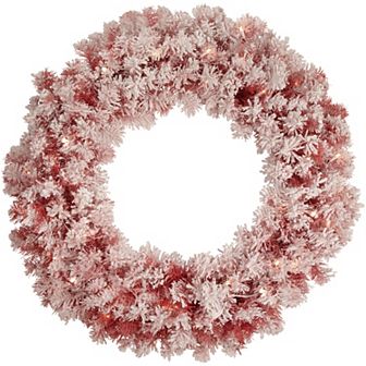 Pre-Lit Flocked Red Artificial Christmas Wreath 36 Inch Clear Lights