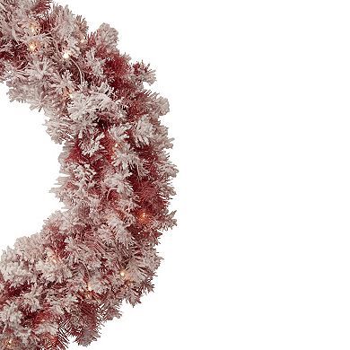 Pre-Lit Flocked Red Artificial Christmas Wreath 36 Inch Clear Lights
