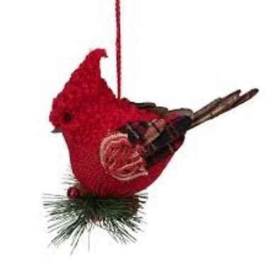 6.5" Red Burlap Cardinal with Pine Needles and Berries Christmas Ornament