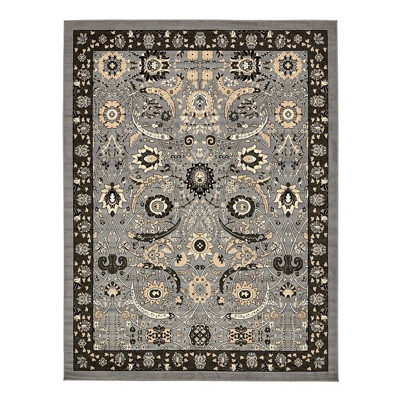 Unique Loom Cape Cod Espahan Rug Dark Gray/Black 4  1  x 6  1  Rectangle Floral Traditional Perfect For Living Room Bed Room Dining Room Office