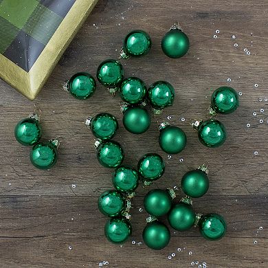 24ct Green 2-Finish Glass Christmas Ball Ornaments 1" (25mm)