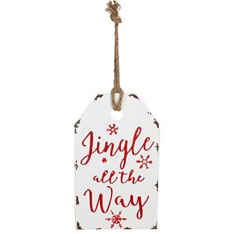 12" White and Red Metal Distressed "Jingle All The Way" Christmas Wall Decor