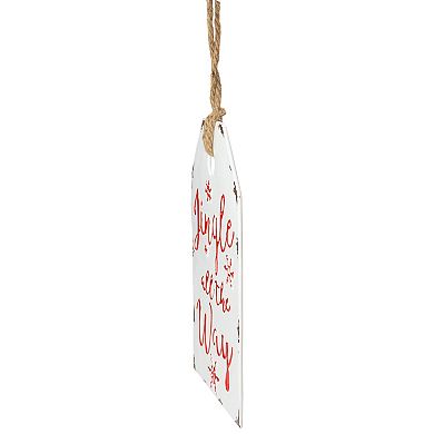 12" White and Red Metal Distressed "Jingle All The Way" Christmas Wall Decor