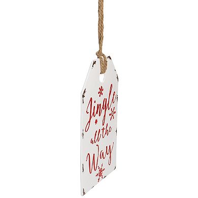 12" White and Red Metal Distressed "Jingle All The Way" Christmas Wall Decor