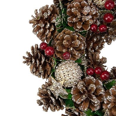Glittered Pine Cone and Berry Artificial Christmas Wreath  12-Inch  Unlit