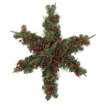 32" Pre-Lit Artificial Mixed Pine and Berries Christmas Snowflake Wreath