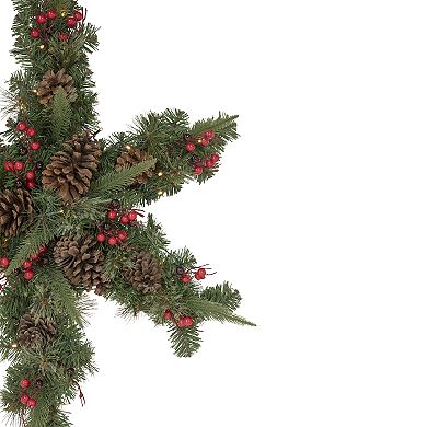 32" Pre-Lit Artificial Mixed Pine and Berries Christmas Snowflake Wreath