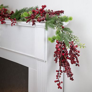 5' x 8" Frosted Red Berry and Pine Artificial Christmas Garland Unlit