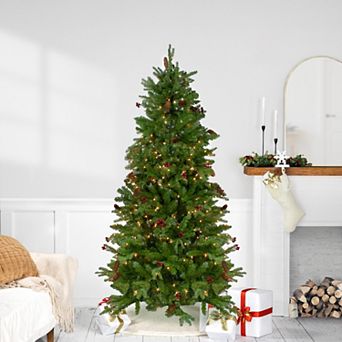 6.5’ Pre-Lit Mixed Winter Berry Pine Artificial Christmas Tree - Clear Lights