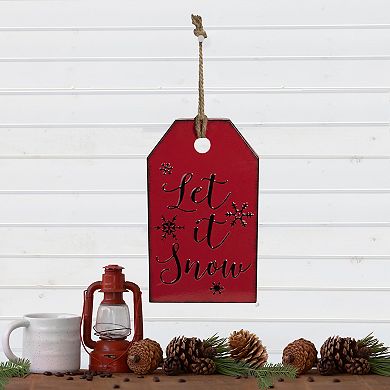 12.25" Red and Black Metal Distressed "Let It Snow" Christmas Wall Decor