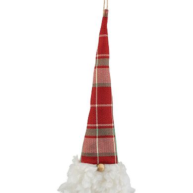 11" Plaid Green and Red Santa Head With a Warm Hat Christmas Ornament