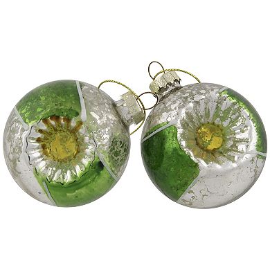 9ct Silver and Red Retro Reflector Glittered 2-Finish Glass Christmas Ornaments 3.5"