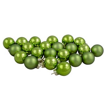 24 ct Kiwi Green 2-Finish Glass Ball Christmas Ornaments 1" (25mm)
