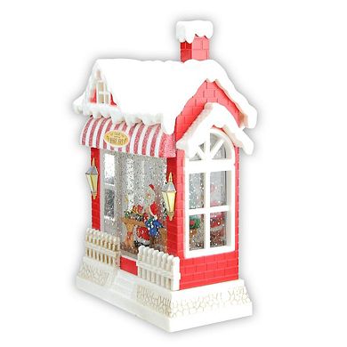 10" Red and White LED Glittered Santa's Toy Shop Building Christmas Tabletop Decor