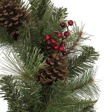 24" Pre-Lit Artificial Mixed Pine and Berries Christmas Wreath