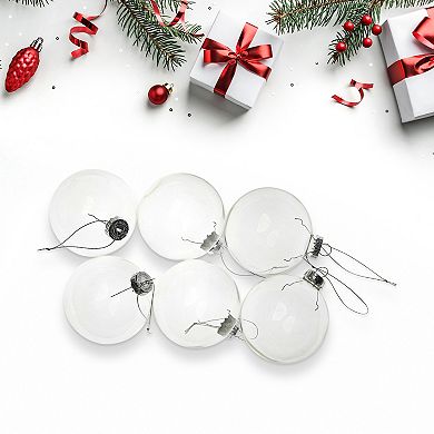 6ct Clear and Silver Glass Christmas Ball Ornaments 3.25" (80mm)